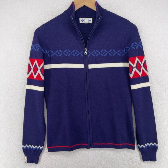 MEISTER Sweater Women S Fair Isle Southwestern Full Zip Cardigan Wool Blend Blue - Picture 3 of 14